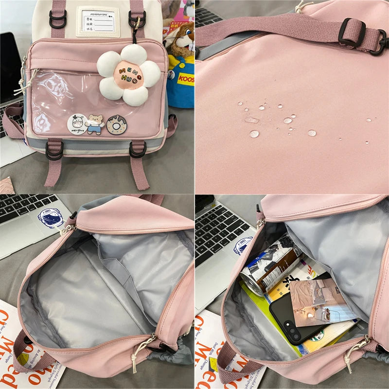 Transparent Female School Bag with Pocket, Multifunction Women Backpack