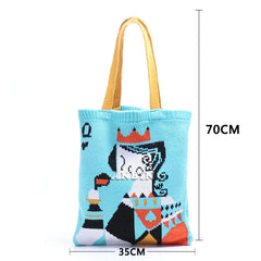 Female Woolen Crochet Shoulder Bag Vintage Handbag Tote