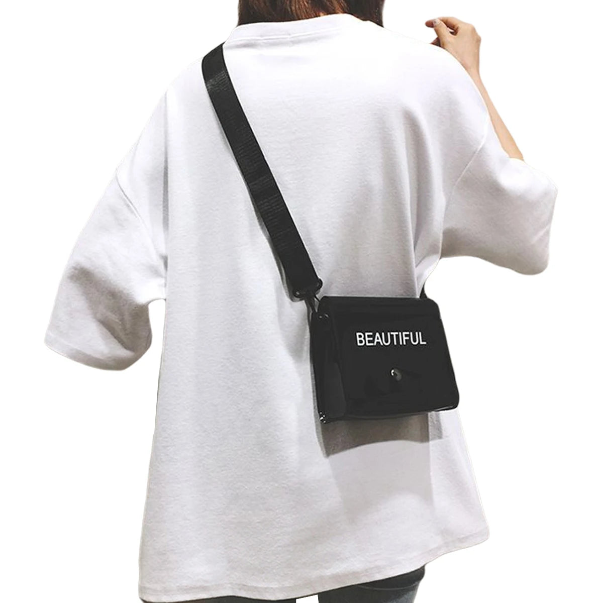 Letter Print PVC Crossbody Bag for Women