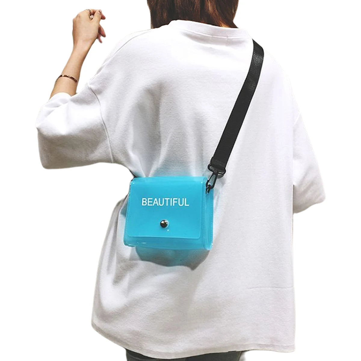 Letter Print PVC Crossbody Bag for Women