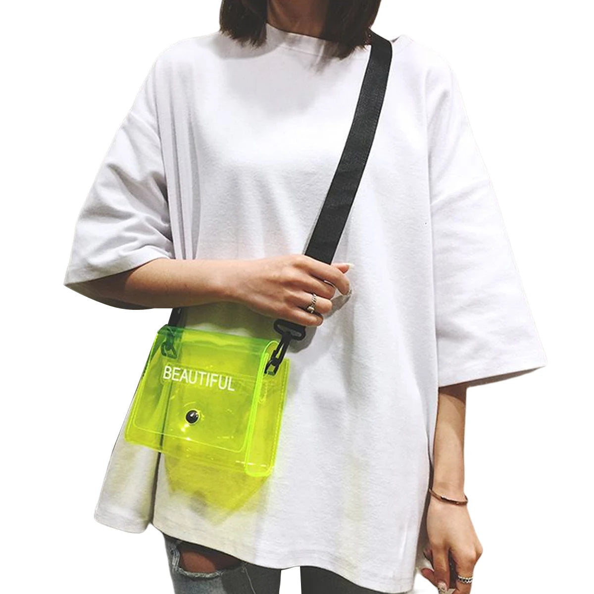 Letter Print PVC Crossbody Bag for Women