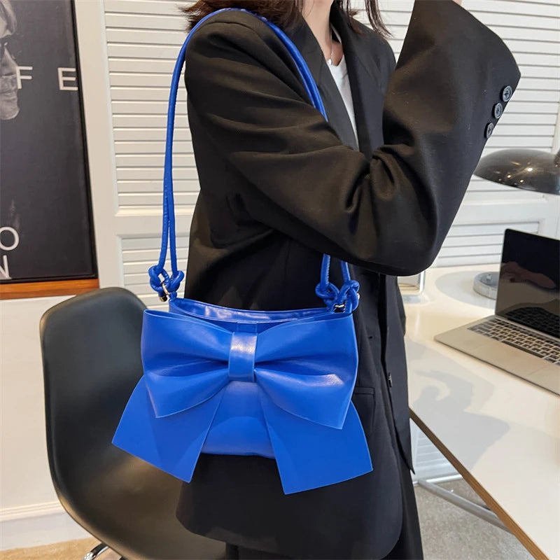 Women's Solid Bowknot Tote Handbag White/Blue/Black