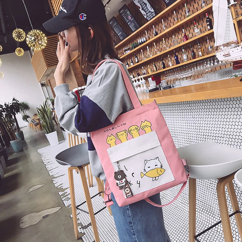 Female Shoulder Bag Woman Handbags Canvas Lady Cartoon Women's Shopper Totes