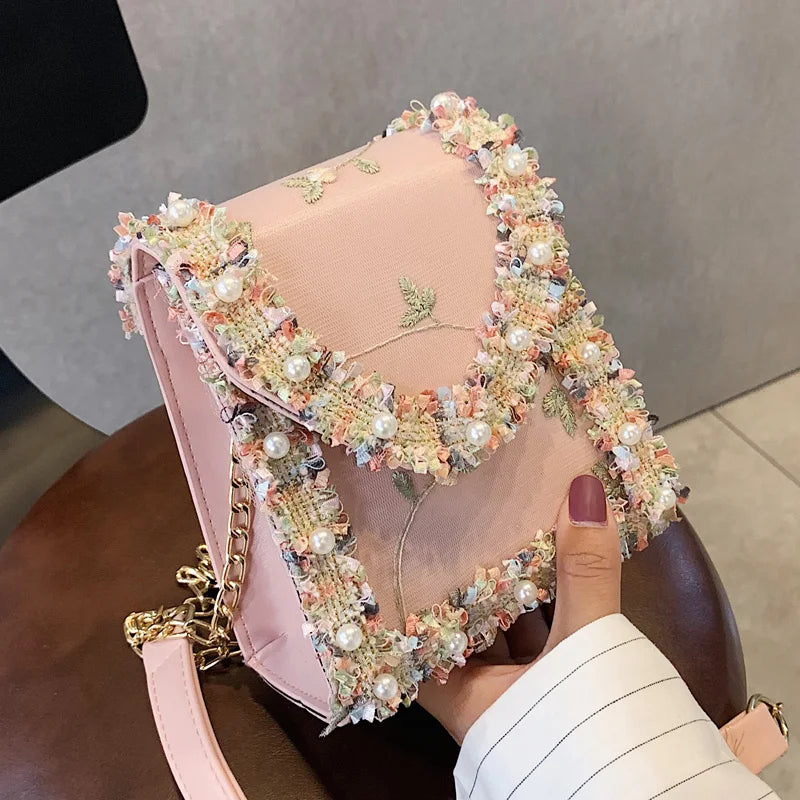 Flower Lace PU Leather Shoulder Bag for Women
