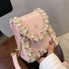 Flower Lace PU Leather Shoulder Bag for Women