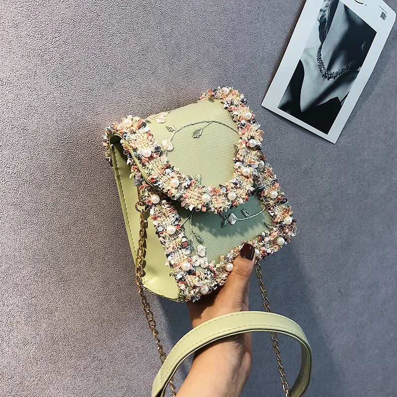 Flower Lace PU Leather Shoulder Bag for Women