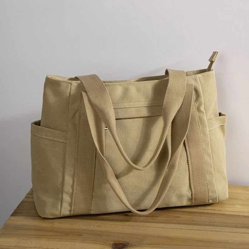 Large Women Canvas Tote Bag With Zipper Big Fabric Cloth Tote Bags For Women