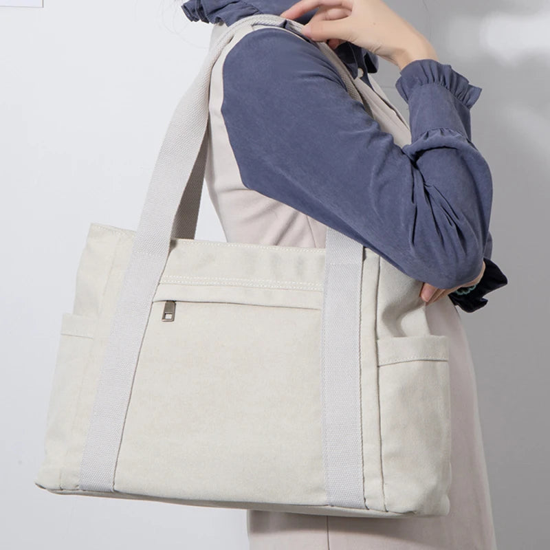 Large Women Canvas Tote Bag With Zipper Big Fabric Cloth Tote Bags For Women