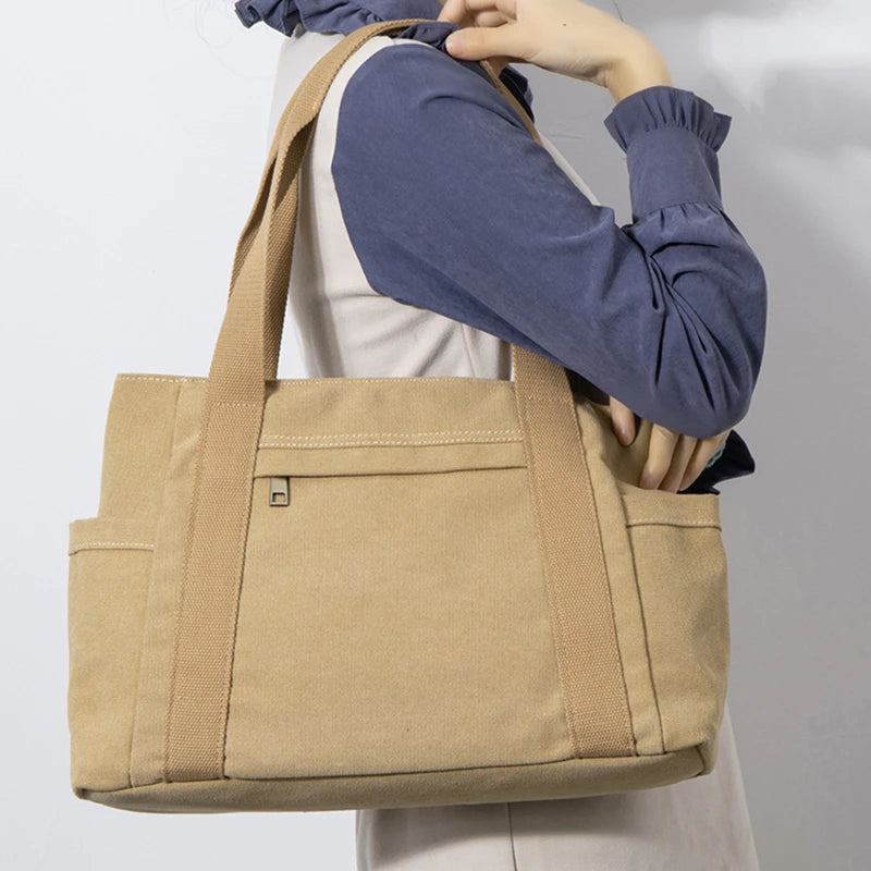 Large Women Canvas Tote Bag With Zipper Big Fabric Cloth Tote Bags For Women