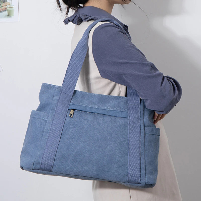 Large Women Canvas Tote Bag With Zipper Big Fabric Cloth Tote Bags For Women