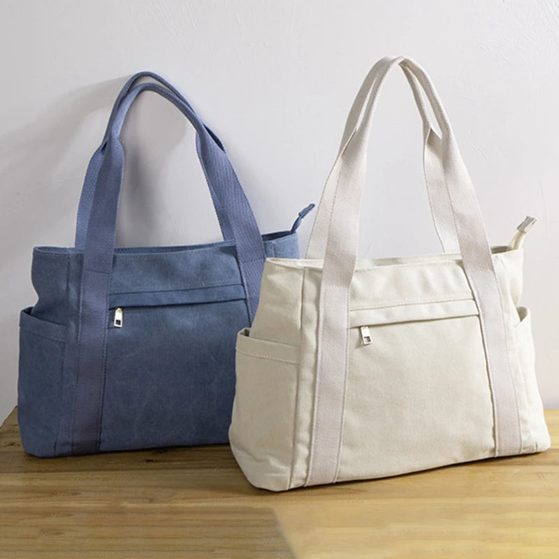 Large Women Canvas Tote Bag With Zipper Big Fabric Cloth Tote Bags For Women