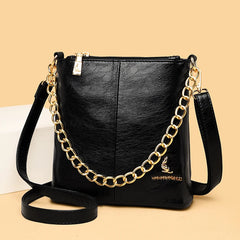 Women's Soft Leather Crossbody Bag with Chain Shoulder Strap