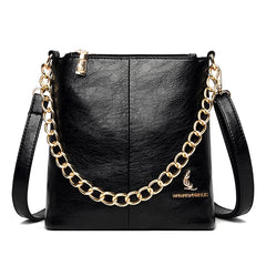 Women's Leather Shoulder Crossbody Bag with Chain Tote