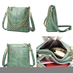 Women's Soft Leather Crossbody Bag with Chain Shoulder Strap