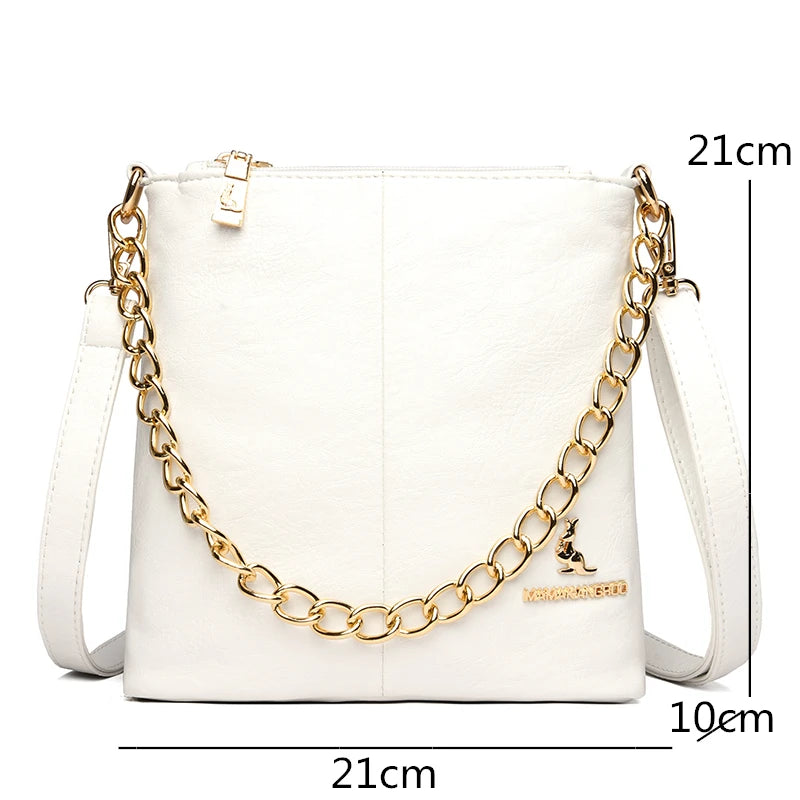 Women's Soft Leather Crossbody Bag with Chain Shoulder Strap