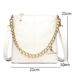 Women's Soft Leather Crossbody Bag with Chain Shoulder Strap
