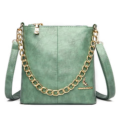 Women's Soft Leather Crossbody Bag with Chain Shoulder Strap