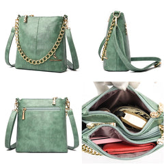 Women's Leather Shoulder Crossbody Bag with Chain Tote
