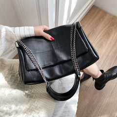Leather Chain Shoulder Bag Women Messenger Tote Vagrant Retro Large Capacity