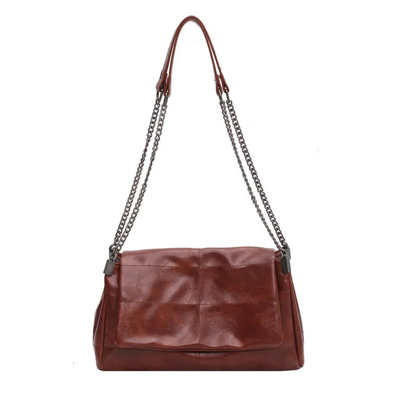 Leather Chain Shoulder Bag Women Messenger Tote Vagrant Retro Large Capacity