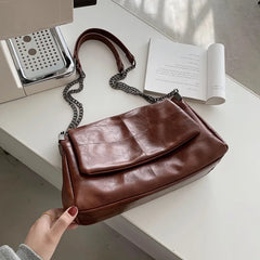 Leather Chain Shoulder Bag Women Messenger Tote Vagrant Retro Large Capacity