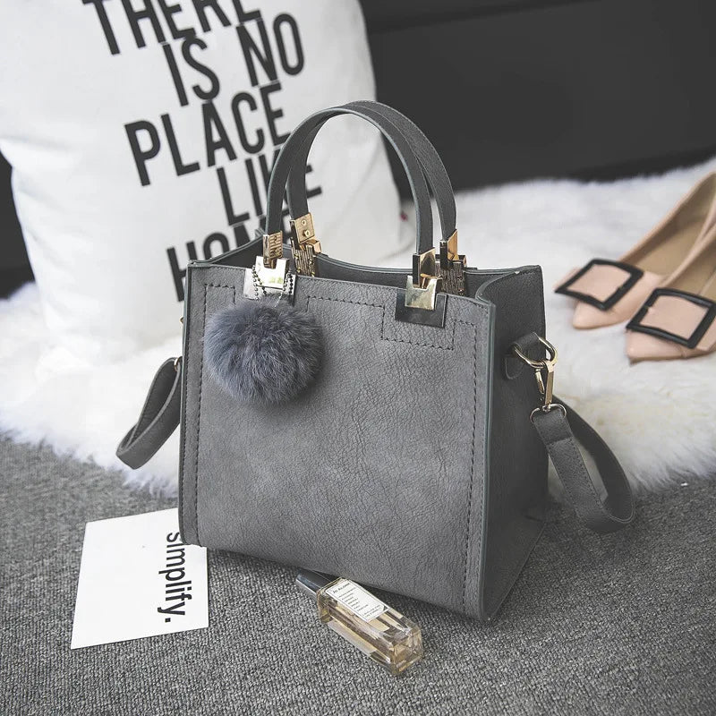Women's Crossbody Handbag Travel Shoulder Bag with Hairball