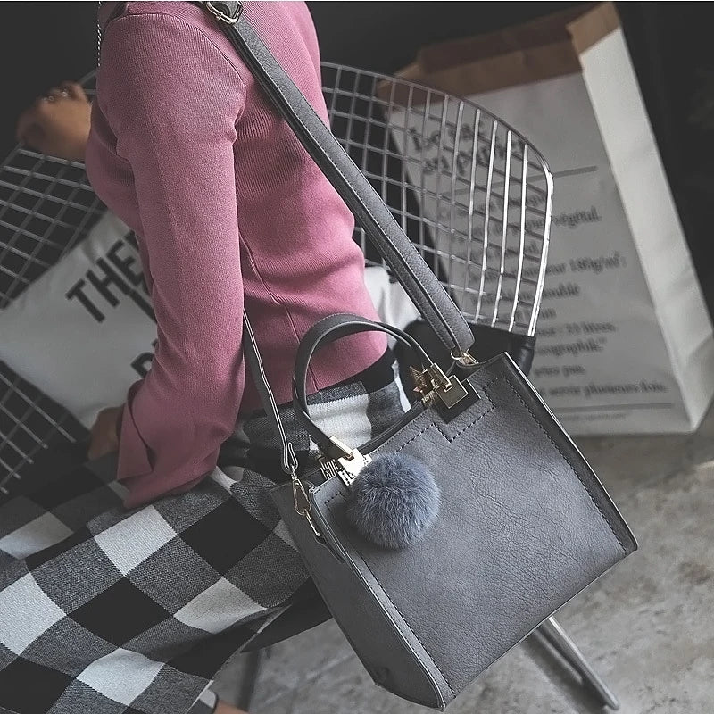 Women's Crossbody Handbag Travel Shoulder Bag with Hairball