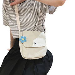 Women's Flower Canvas Crossbody Bag, White/Yellow/Black