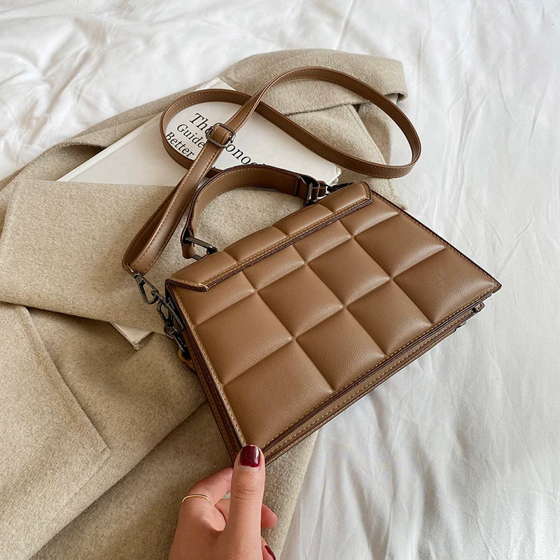 Small Square Bag Tote PU Leather Women's Handbags Solid Shoulder Bags for Women