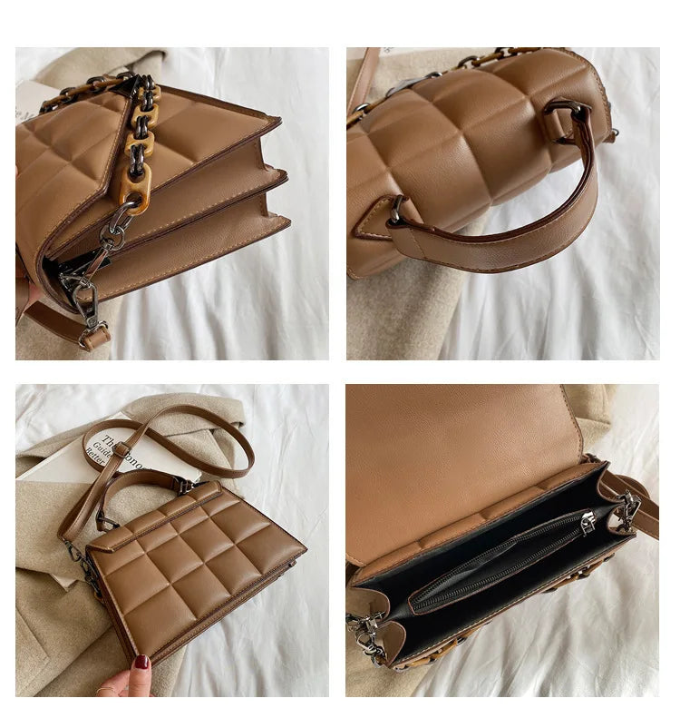 Small Square Bag Tote Women's Handbags Leather Solid Shoulder Crossbody Bags