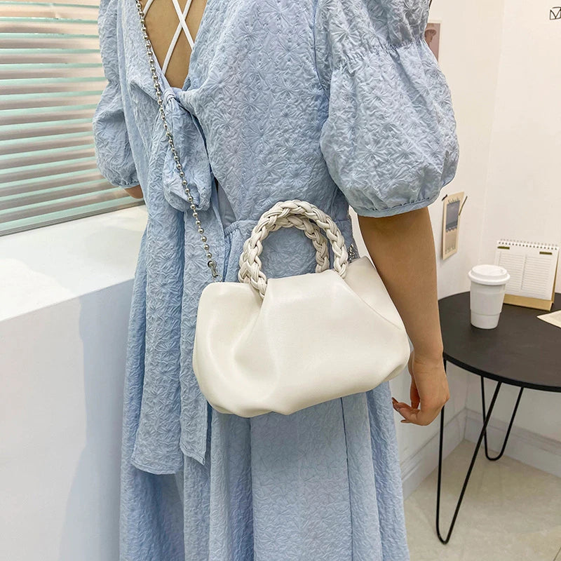 Women Clouds Shoulder Bag Soft Leather Chain Crossbody Bag
