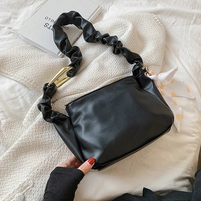 Soft Leather Shoulder Bag with Ribbon for Women