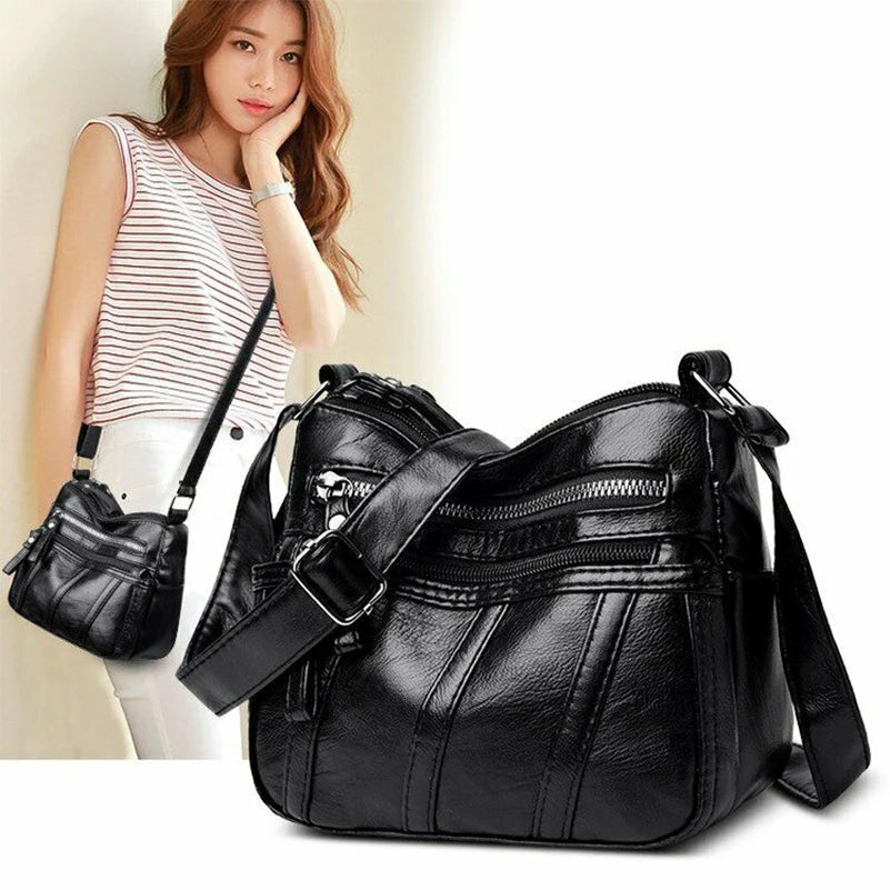 Women's Soft PU Leather Shoulder Bag Multi-Pocket Crossbody Bag