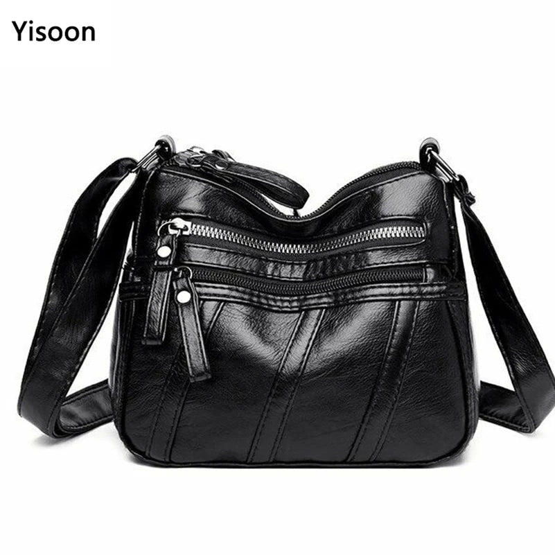 Women's Soft PU Leather Shoulder Bag Multi-Pocket Crossbody Bag