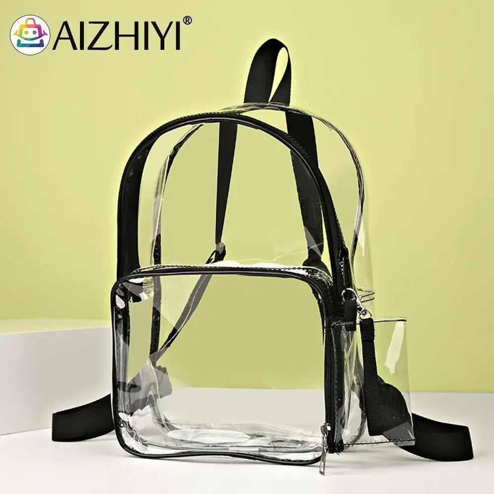 Female Transparent Portable Backpack PVC Waterproof Student School Bag