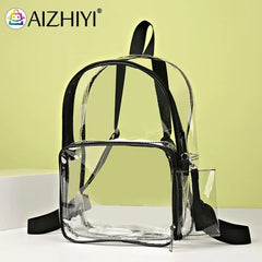 Female Transparent Portable Backpack PVC Waterproof Student School Bag