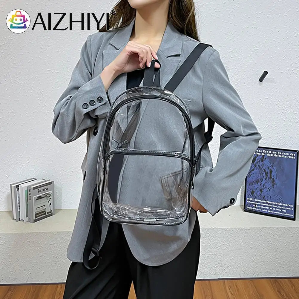 Female Transparent Portable Backpack PVC Waterproof Student School Bag