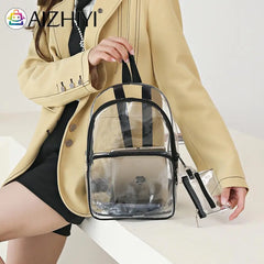 Female Transparent Portable Backpack PVC Waterproof Student School Bag