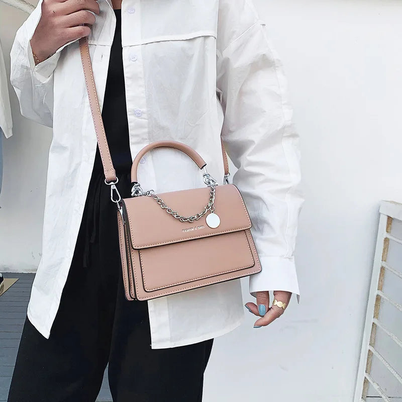 Square Tote Bag High PU Leather Women's Handbag Travel Shoulder Messenger Bag