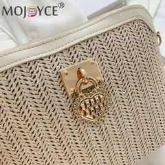 Women Summer Woven Shoulder Bag Love Heart Messenger Bag