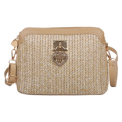 Women Summer Woven Shoulder Bag Love Heart Messenger Bag