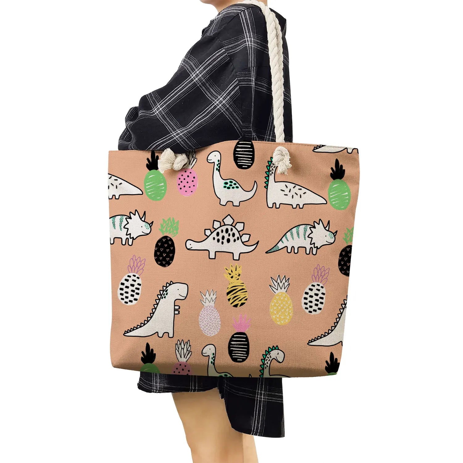 Daily Dinosaur Print Women Handbags Large Capacity Shopping Bags