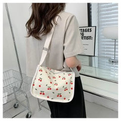 Cherry Print Leather Messenger Bag Thick Chain Handbag