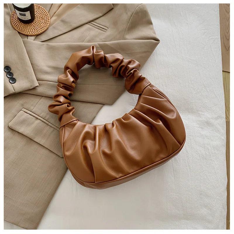 Women's Pleated Handlebags PU Cloud Bags Shoulder Handbag