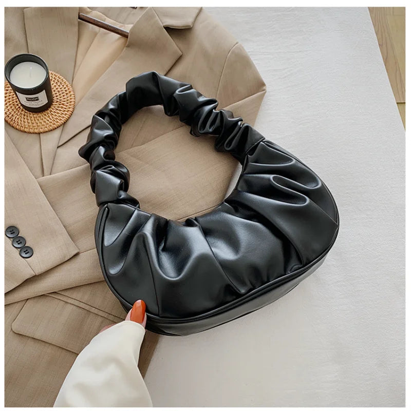 Women's Pleated Handlebags PU Cloud Bags Shoulder Handbag