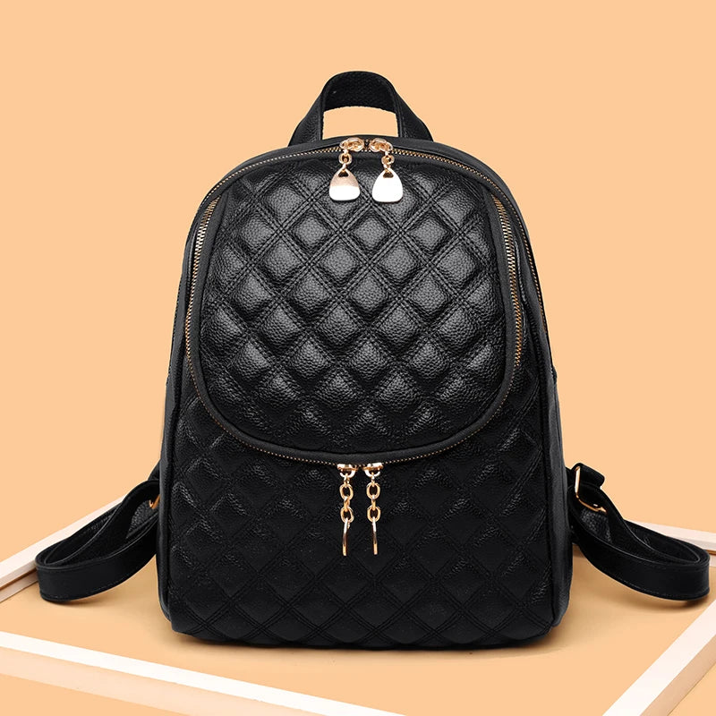 Vintage Leather Backpack Women Large Capacity Bookbag School Travel Bagpack