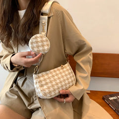 Plaid Shoulder Bags with Round Purse Pendant 2pcs