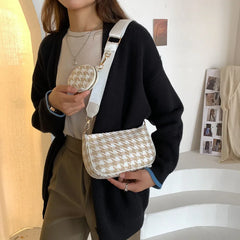 Vintage Plaid Shoulder Bags with Round Purse Pendant 2pcs
