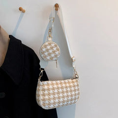 Plaid Shoulder Bags with Round Purse Pendant 2pcs