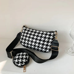 Vintage Plaid Shoulder Bag Round Purse Pendant